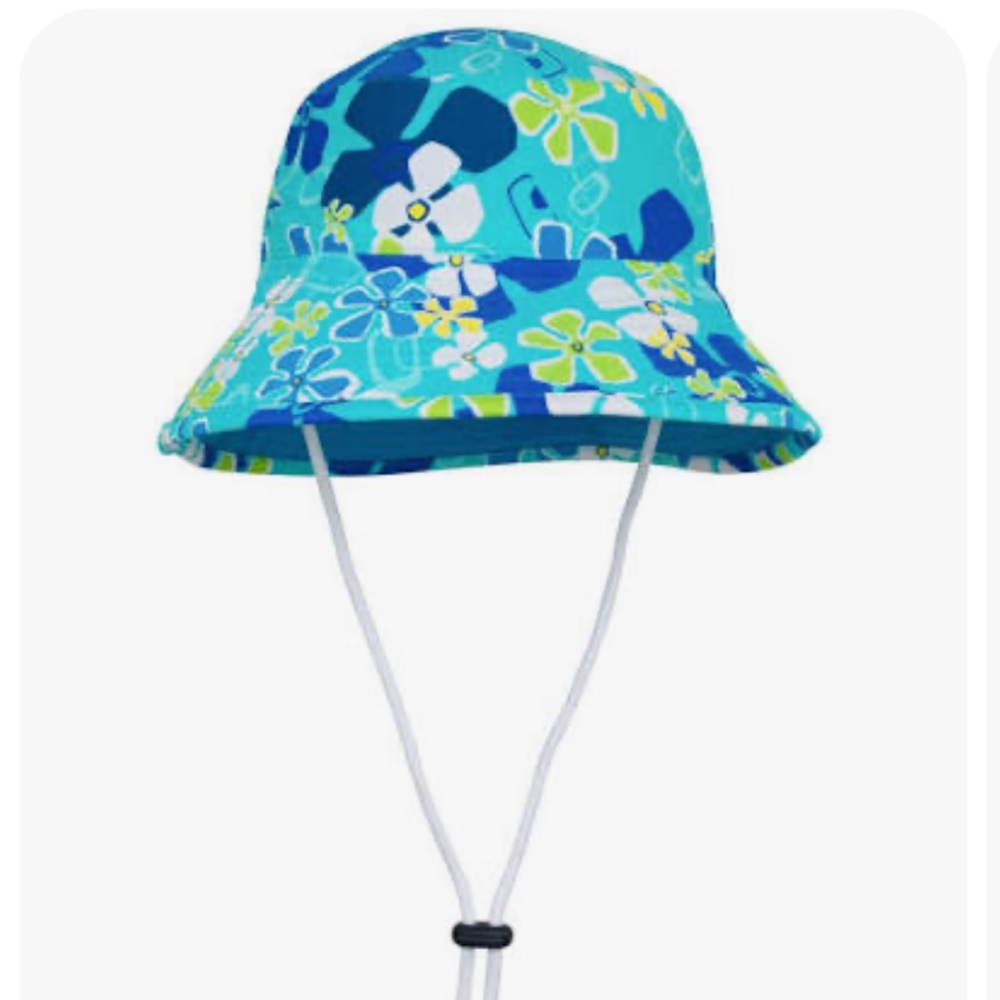 Tuga UPF 50 Reversible Turquoise Floral Printed Bucket Hat with Chin Strap